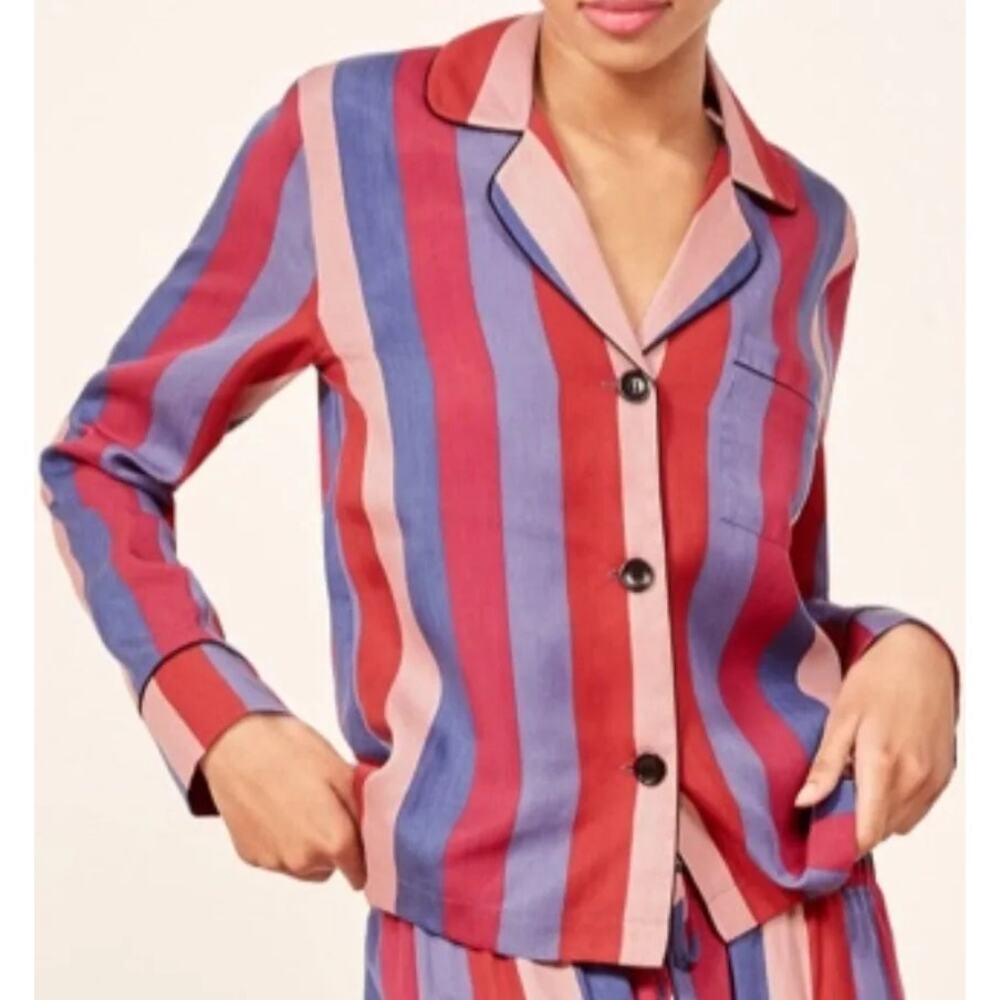 Reformation Top Cuba Disco Candy Stripe Button Down Blouse Pajama S Retro Y2K